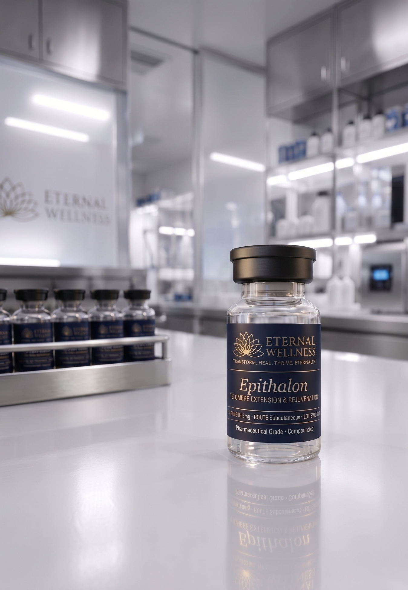 Pharmaceutical-grade Epithalon peptide vial — Eternal Wellness Center longevity protocol
