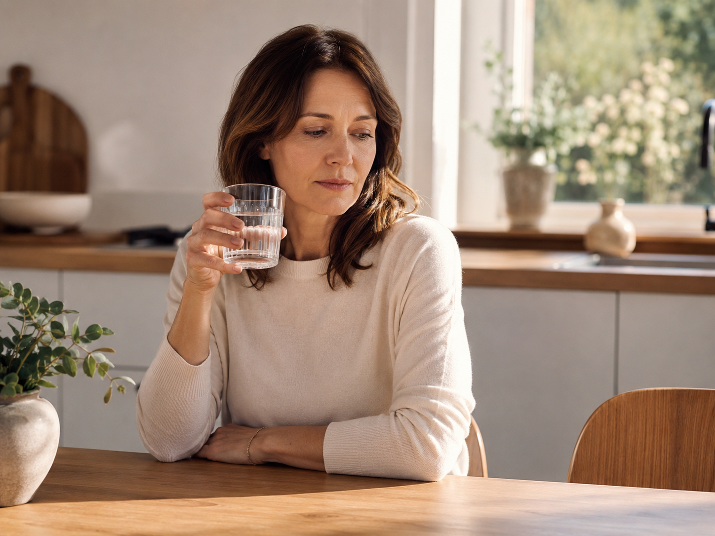 Woman in her late 40s experiencing the quiet fatigue of cellular ageing — Epithalon longevity protocol