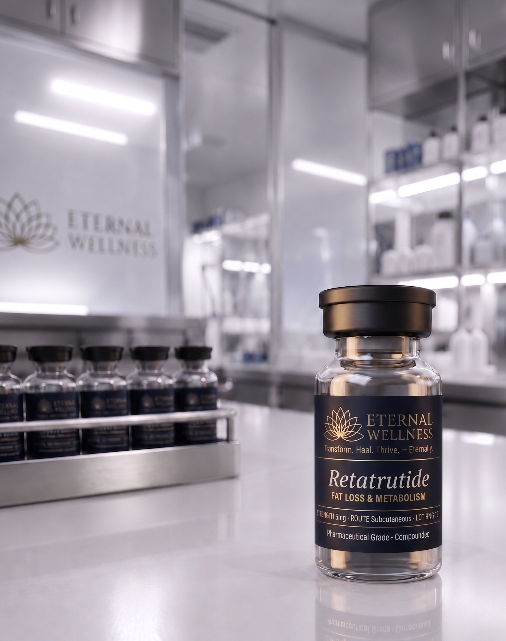Pharmaceutical-grade Retatrutidepeptide vial — Eternal Wellness Center